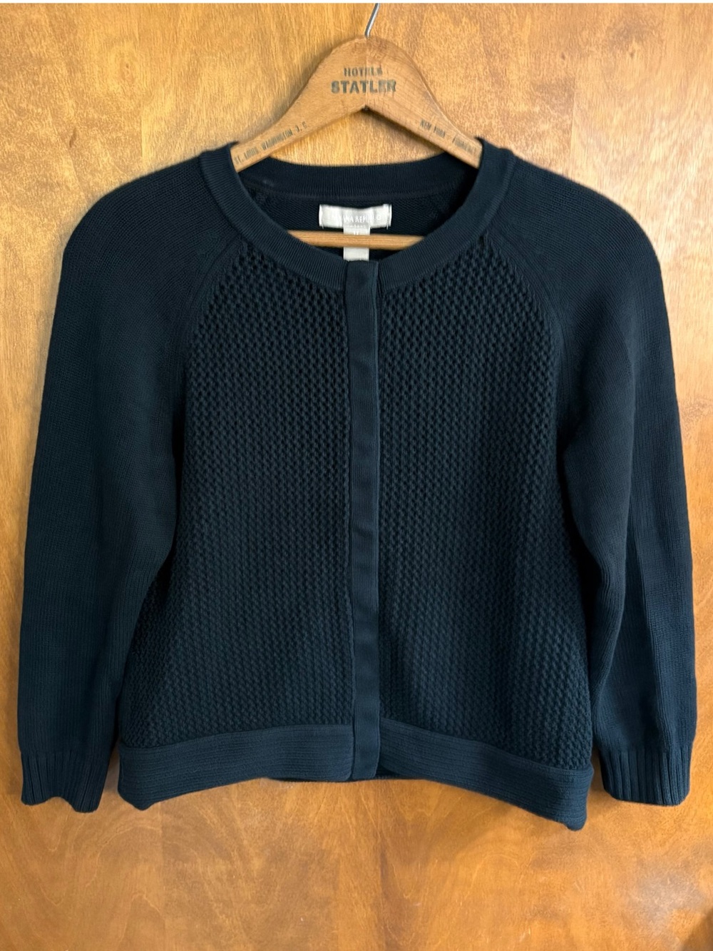 Banana Republic Black Mesh Knit Button Up Cardigan Sweater Office Work Preppy
